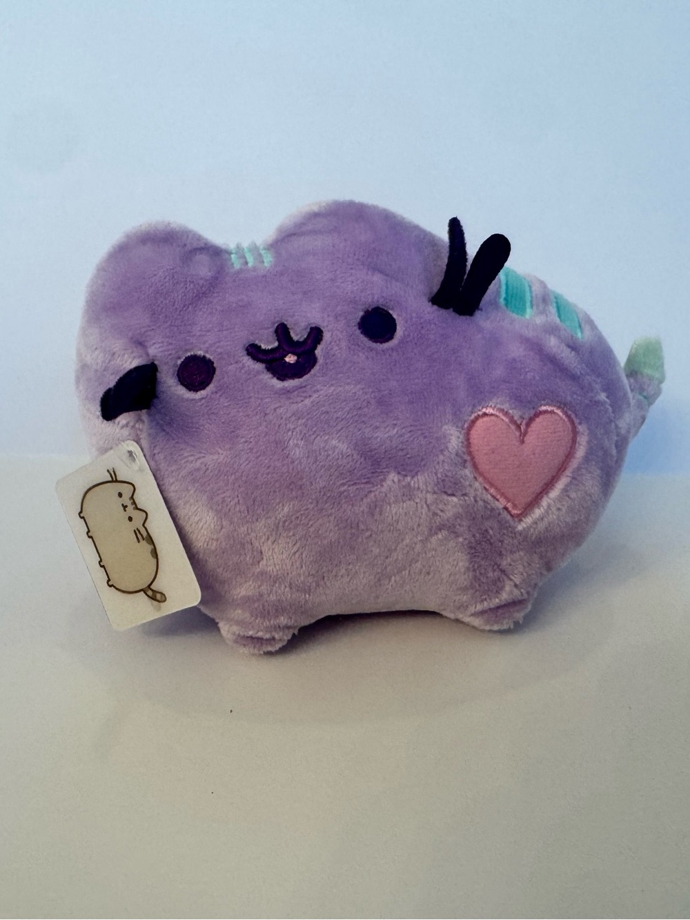 Gund Pusheen Purple Cat Plush with Pink Heart & Teal Stripes 6” Soft Stuffed